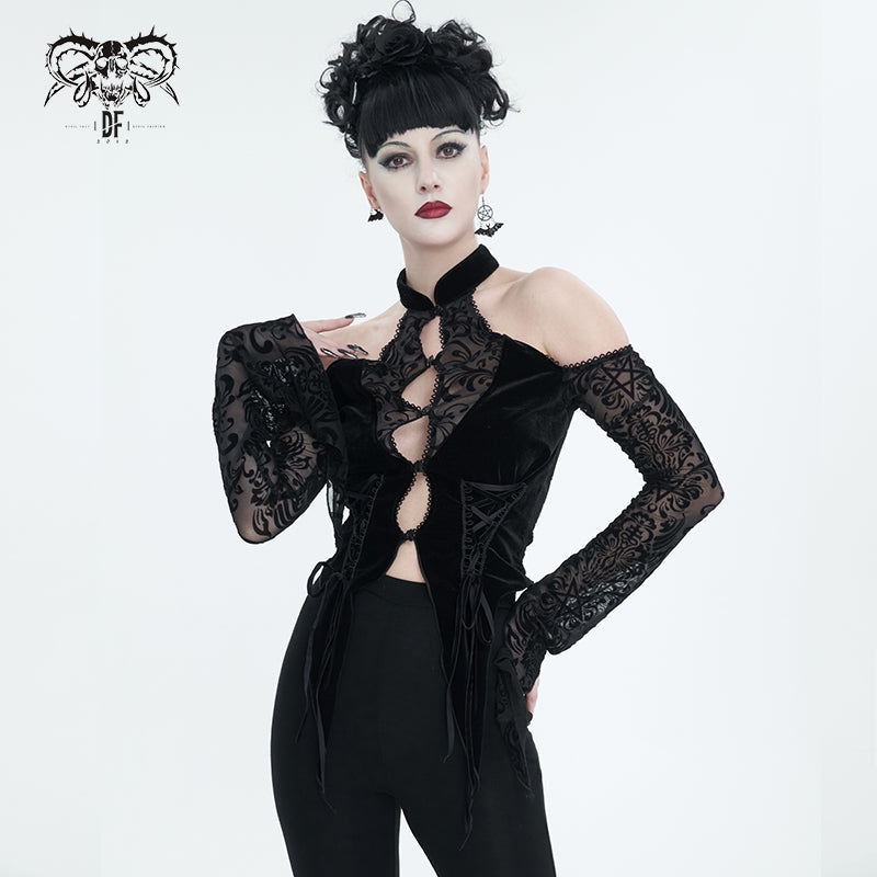Inverted five-pointed star flocking strapless long sleeves T-shirt