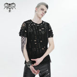 Ripped Knit Diamond Mesh Oversized Men's T-Shirt