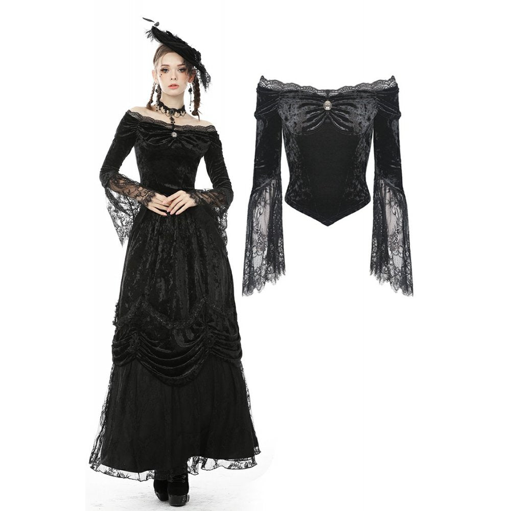 Victoria court velvet lace splicing top