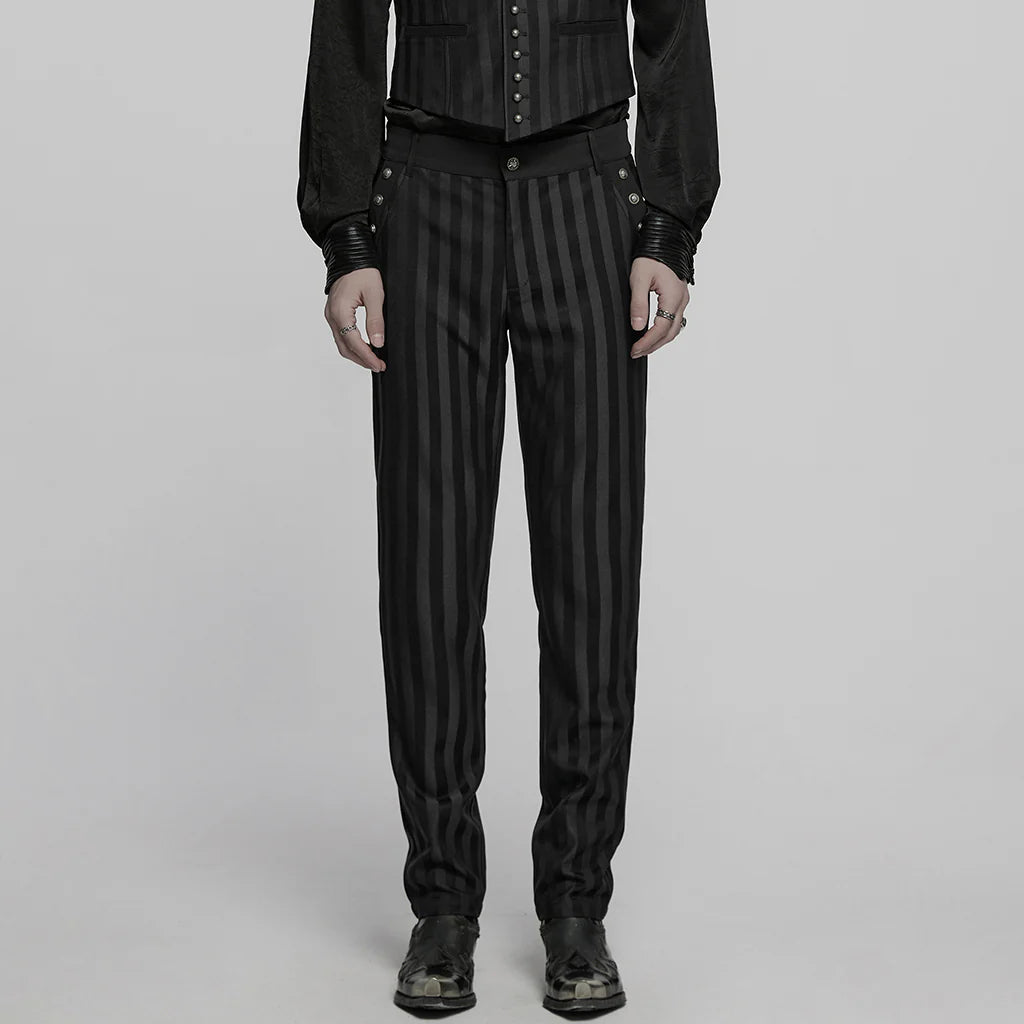 Gothic Striped Slim-Fit Steampunk Trousers