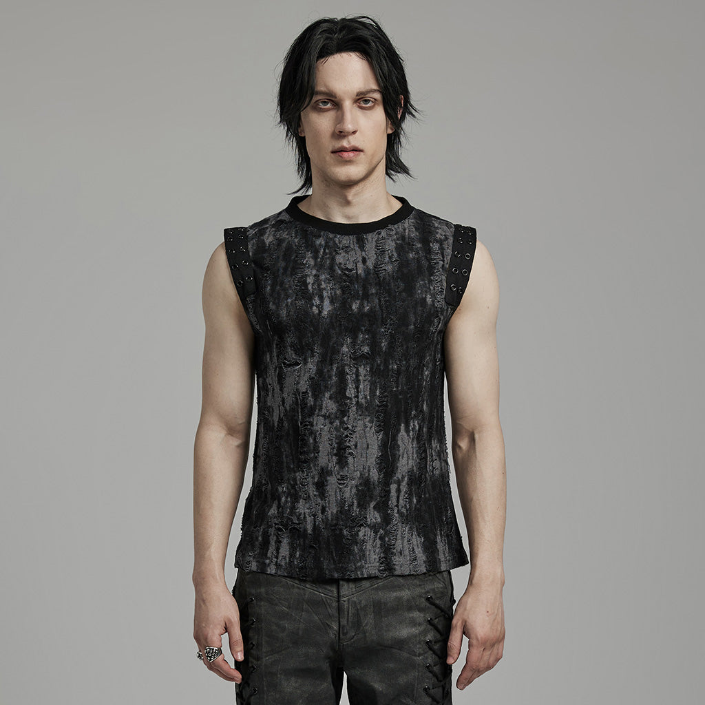 Gothic Grunge Sleeveless Distressed Tank Top- Gray