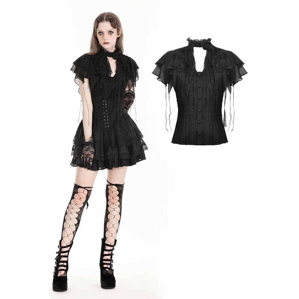Gothic tattered cape mock two-piece blouse