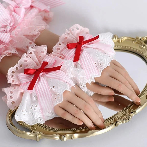Sweet Lolita Handmade Lace Bows Cuffs