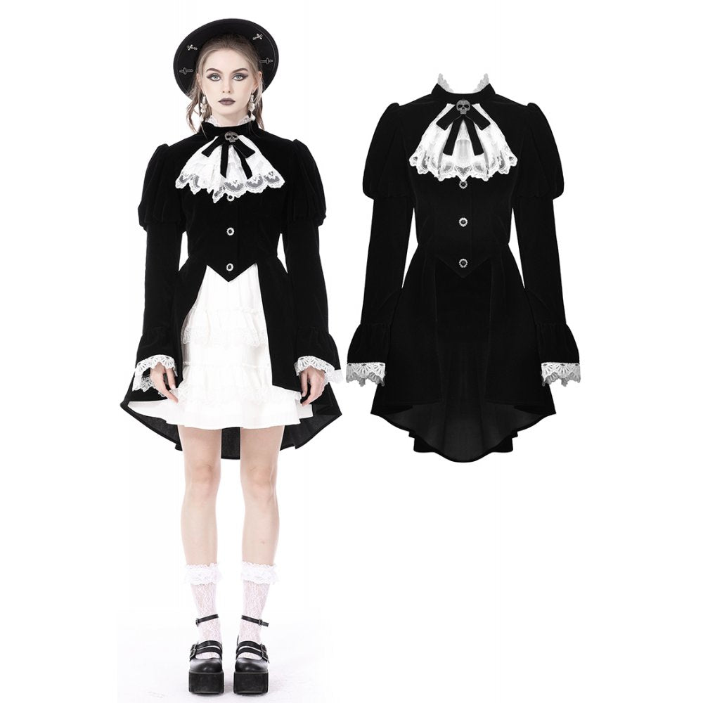 Gothic retro contrast frilly collar velvet jacket