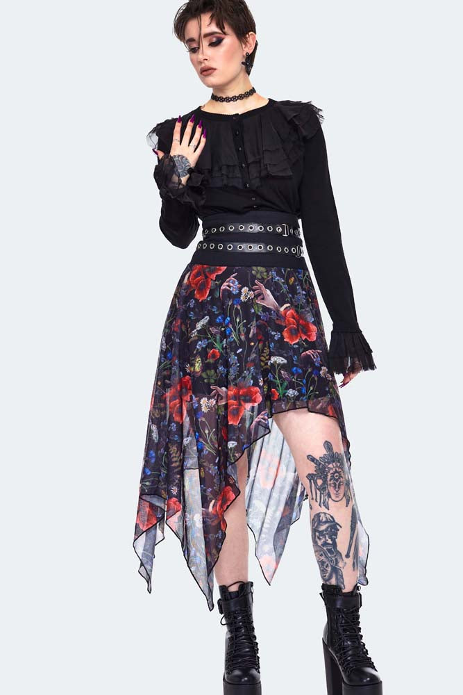 Night Meadow Asymmetrical Mesh Skirt By Jawbraker