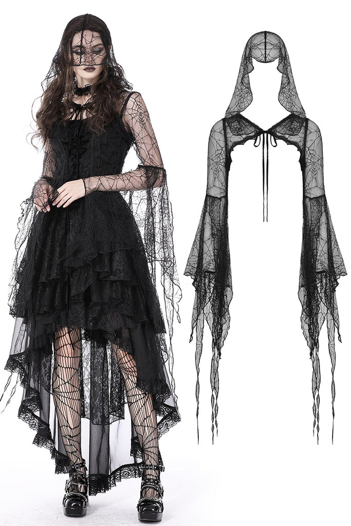Gothic spider exaggerated sleeves hooded cape
