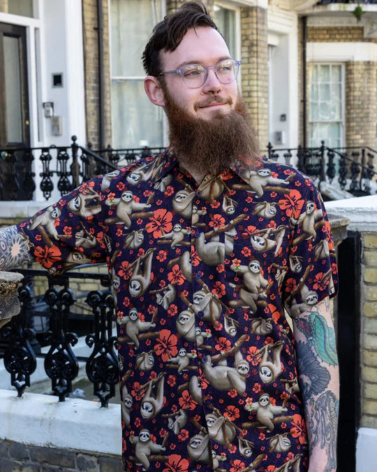 Island Time Sloth Short Sleeve Rayon Shirt