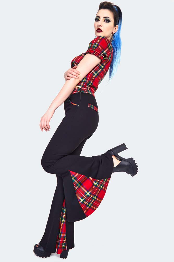 Tartan Insert Flared Trouser By Jawbraker