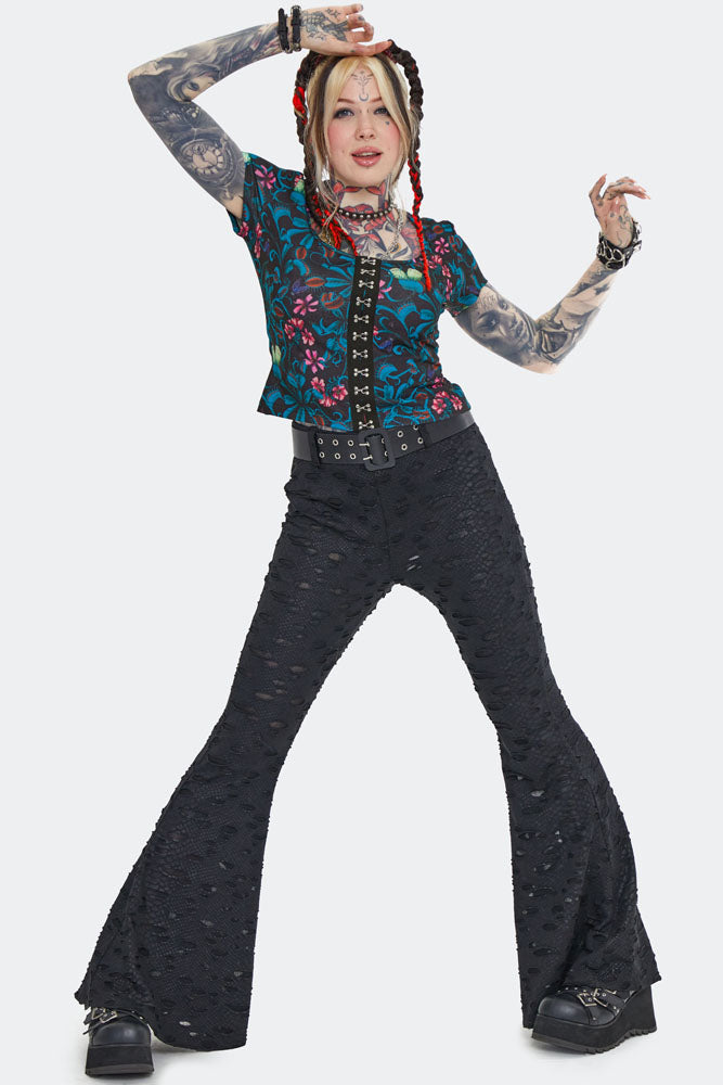 Venom Distressed Flared Trousers By Jawbraker