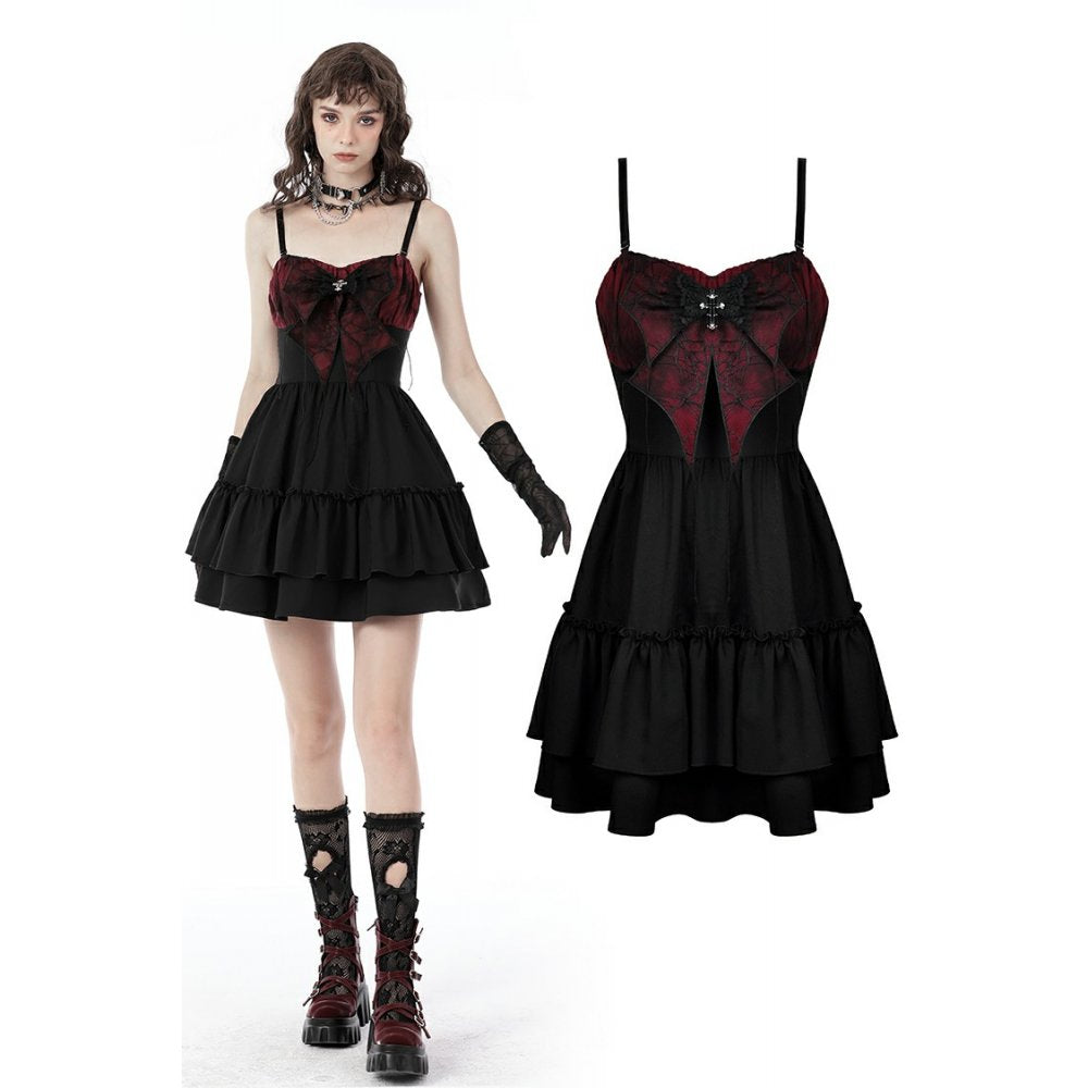 Gothic spider bow frilly strap dress