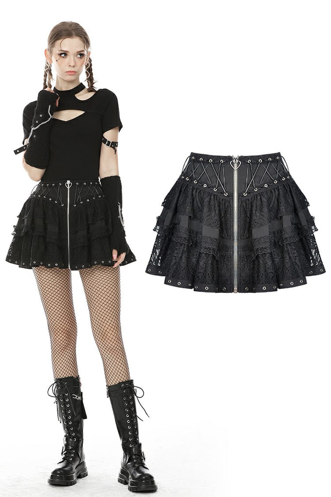 Harajuku punk subculture metal lace short skirt