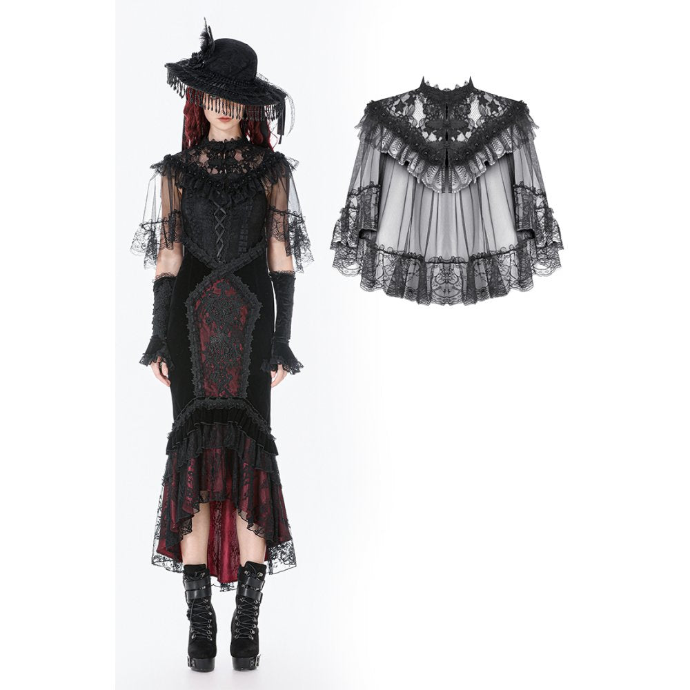 Gothic Lace Mesh Patchwork Sleeveless Cape