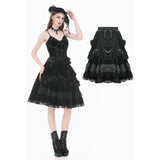 Dark Lolita Skirt in Matte Velvet with Lace Trims