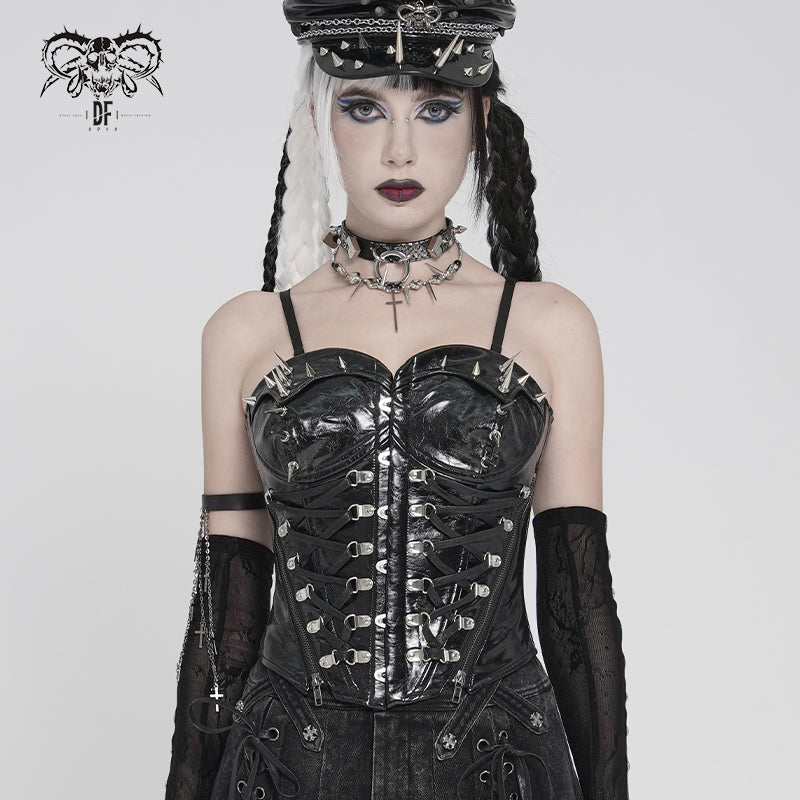 Punk-Style Glossy Leather Strapless Corset