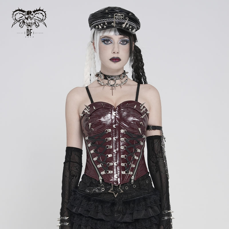 Punk-Style Glossy Leather Strapless Corset