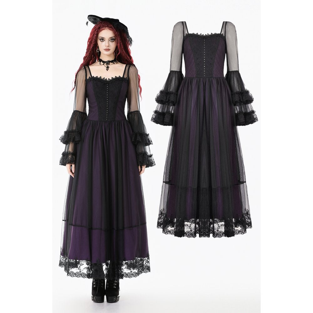 Gothic Royal Violet Sheer Long Dress