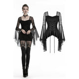 Gothic lace up T-shirt with big mesh flower sleeves