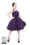 Kiara Purple Tartan Flocked Halterneck Dress By
 Hearts & Roses London