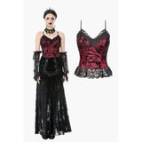 Gothic Dark Red Cami with Pleated Lace Hem