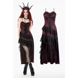 Gothic Red Rose Asymmetric Layered Lace Ruffle dress