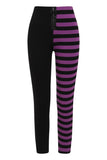 Purple HALF BLACK HALF STRIPES LEGGINGS