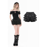 Punk-Lolita Bloomer Shorts with Tiered Organza Ruffles and Lace-Trimmed Cake Silhouette