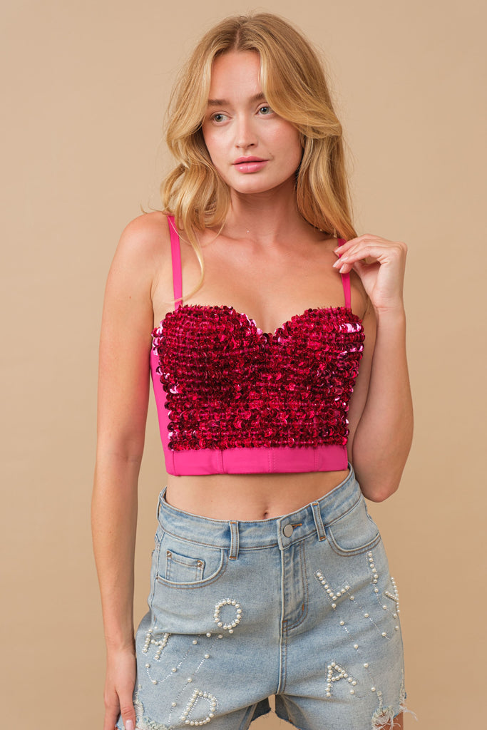 Textured Bulky Sequin Corset Bustier Crop Bralette