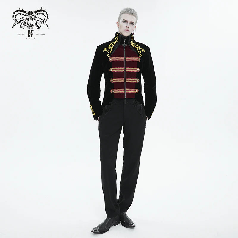 Black Embroidered Stand Collar Tuxedo Men's Dress Jacket