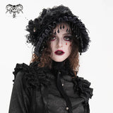 gothic black Lolita lace Big flower tassel half hat