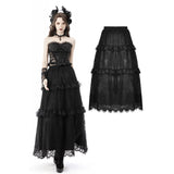 Gothic ruffle lace long skirt