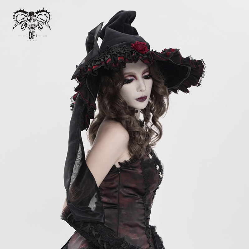 Organza Bow tie and 3D Rose Witch Hat