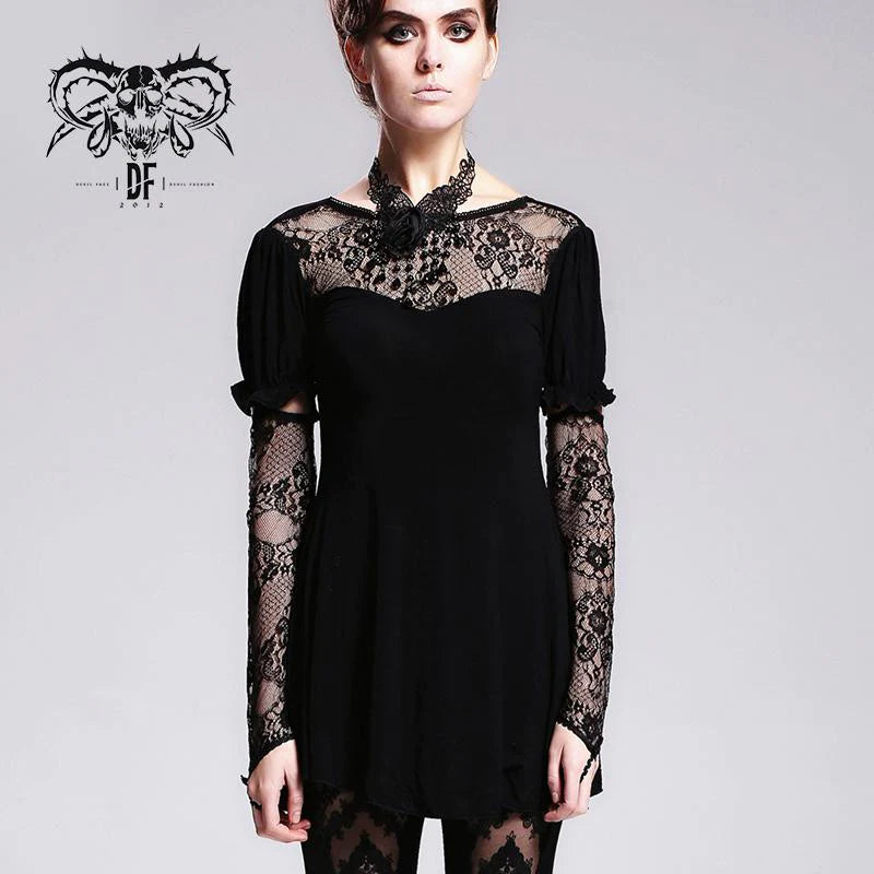 'Moonchild' Gothic Patterned Mesh Top