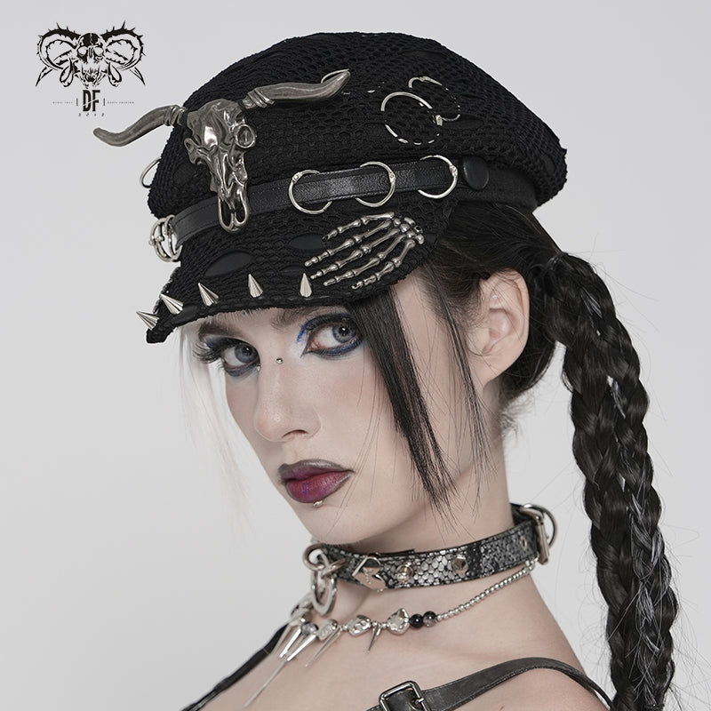 Distressed Mesh Flat-Brimmed Octagonal Cap