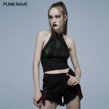 Punk Rave Daily hollowed out spider print vest- Green