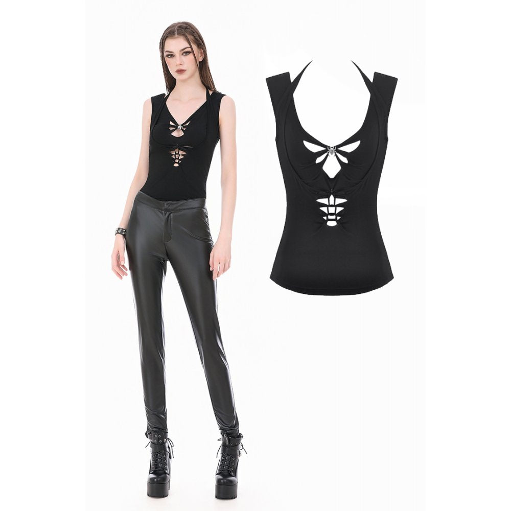 Dark Weave - Gothic Backless Spider Decor Skeleton Cut-out Halter Slim Tank Top