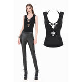 Dark Weave - Gothic Backless Spider Decor Skeleton Cut-out Halter Slim Tank Top