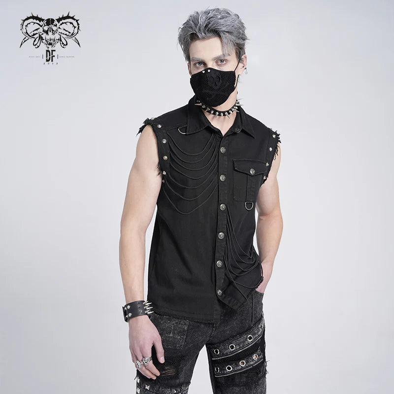 club punk rock unedged sleeveless black men faded shirts with pocket