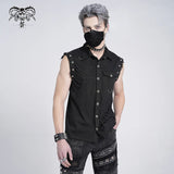 club punk rock unedged sleeveless black men faded shirts with pocket