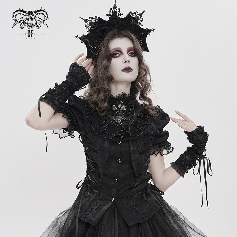 Lolita Shimmer Chiffon Pleated Short-Sleeve Blouse