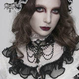 Gothic Necklace with Bow, Tassels, Lace, and Fine Beaded Chain Pendant