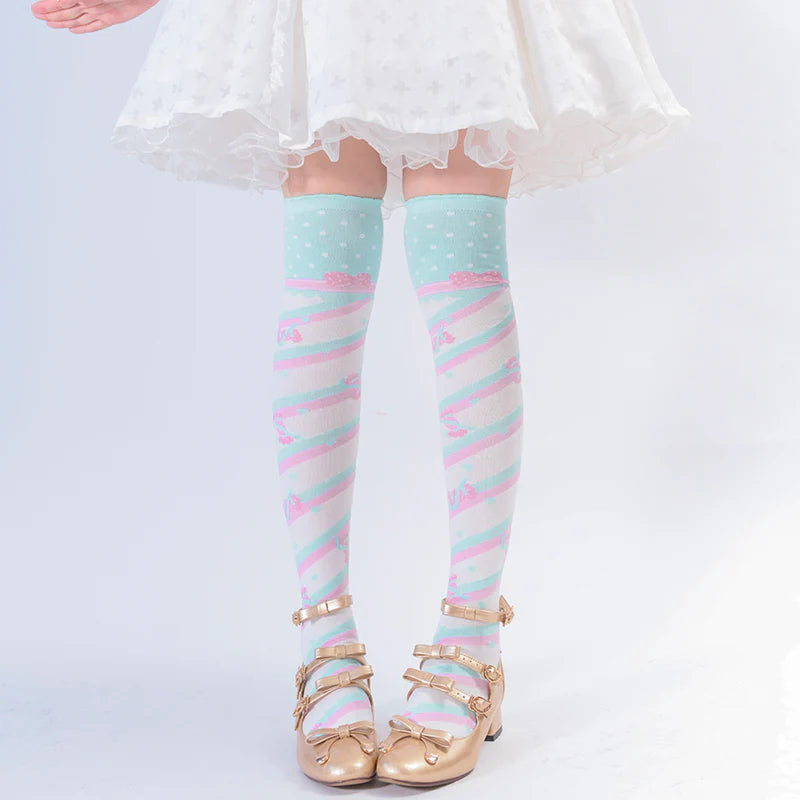 Roji roji - Winter Cotton Lolita Knee Socks, Candy Print