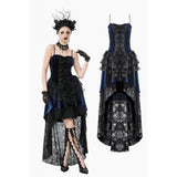 Royal Indigo Velvet & Lace Gothic Dress with Crown Lace and Tiered Tail Hem
