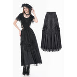 Gothic Sheer Floral Lace Maxi Skirt with 3D Roses, Beaded Tassels and Layered Chiffon Hem