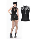 Dark Punk Mesh Strap Lace-Up Top