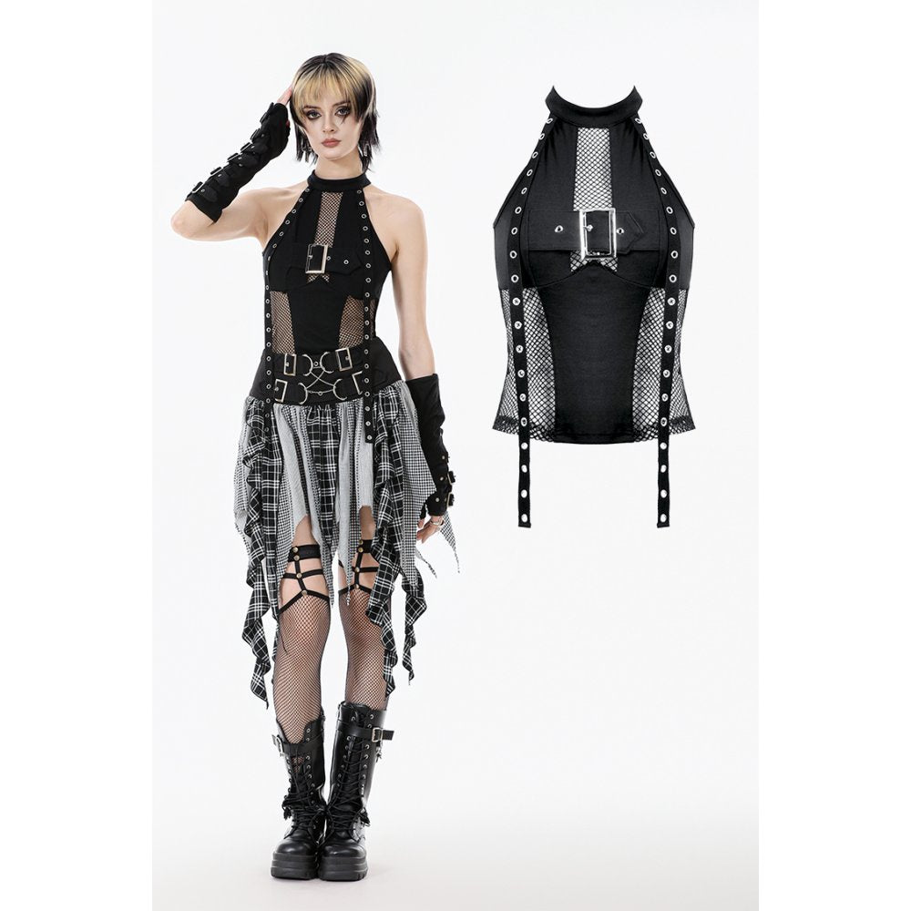 Punk Mesh Panel Knit Top