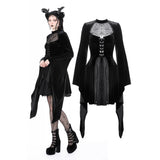 Gothic spider web sexy chest large sleeve velvet dress