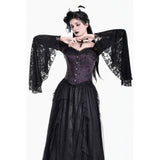 Victorian Gothic Purple Jacquard Overbust Corset with Busk Closure and Lace Trim