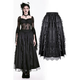 Gothic Baroque Lace Layered Mesh Maxi Skirt with Ruffles