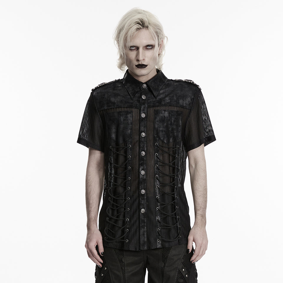 Ember Séance Men's Gothic Shirt with Mesh in Black