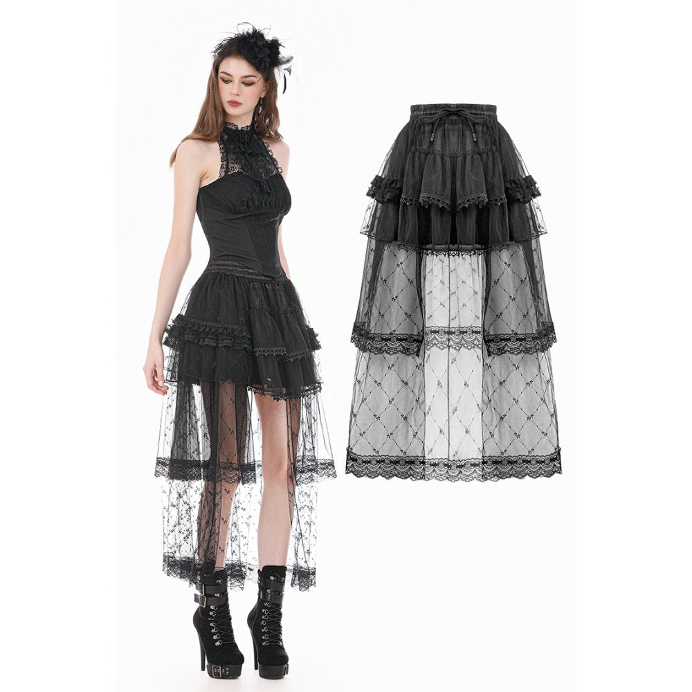 Goth Lolita Diamond Lace Patchwork Layered Tutu Skirt